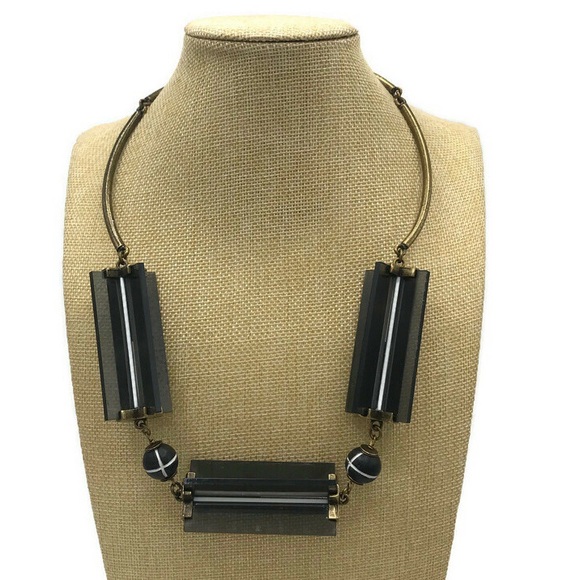 Lela Rose Designer Chunky Acrylic Gold Tone Statement Collar Necklace Toggle - Picture 2 of 9